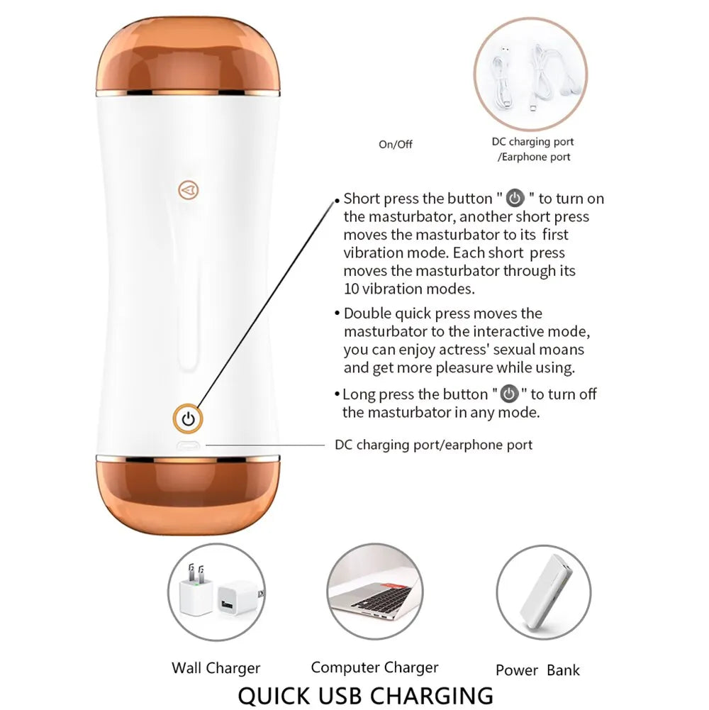 Automatic Dual Channel 10mode vibrator male masturbation Cup