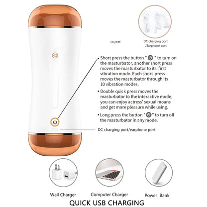 Automatic Dual Channel 10mode vibrator male masturbation Cup