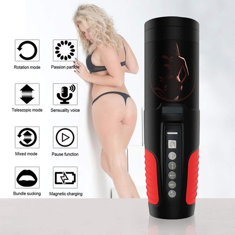 Automatic Telescopic Piston Double-end Rotate Oral Masturabation Cup