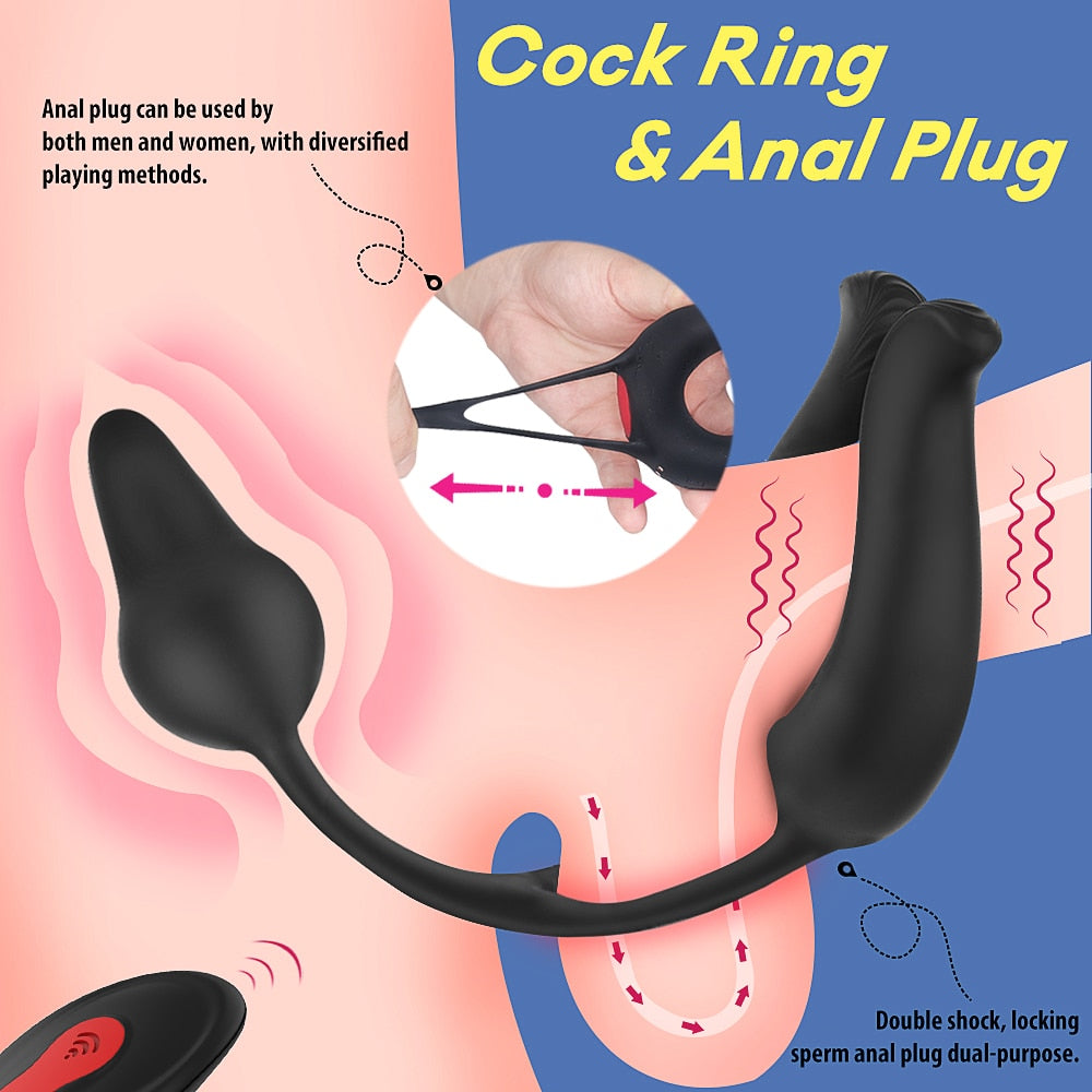 9 Modes Vibrating Cock Ring & Anul Plug Massager