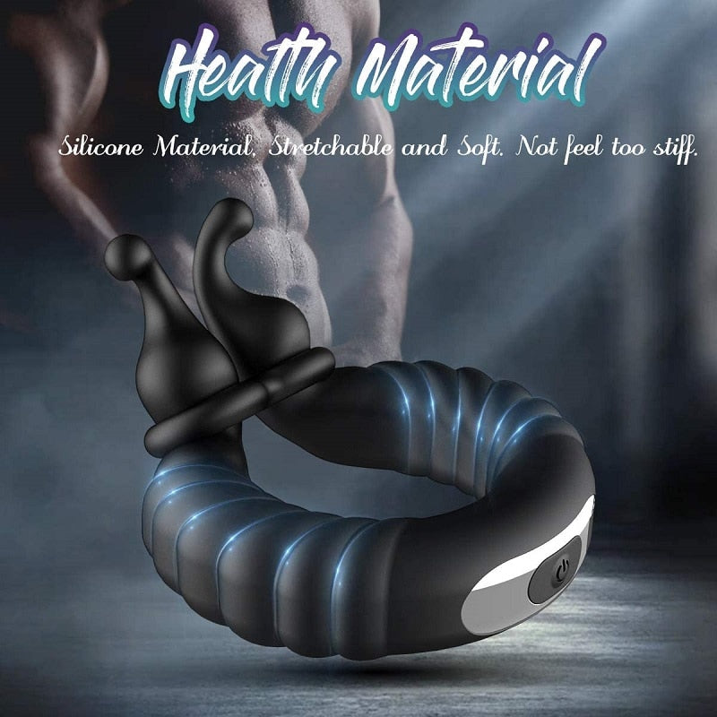 Vibrating Dual Penis Ring Dildo Vibrator Stretchy Adjustable Cock Ring