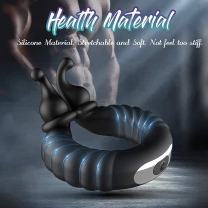 Vibrating Dual Penis Ring Dildo Vibrator Stretchy Adjustable Cock Ring